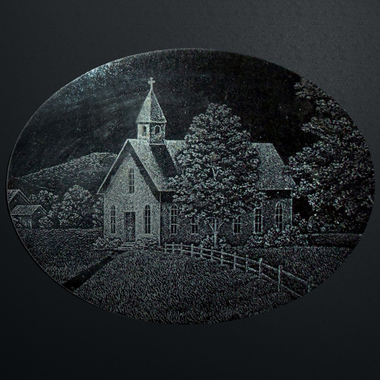 Hand-etched, Black Granite oval inset